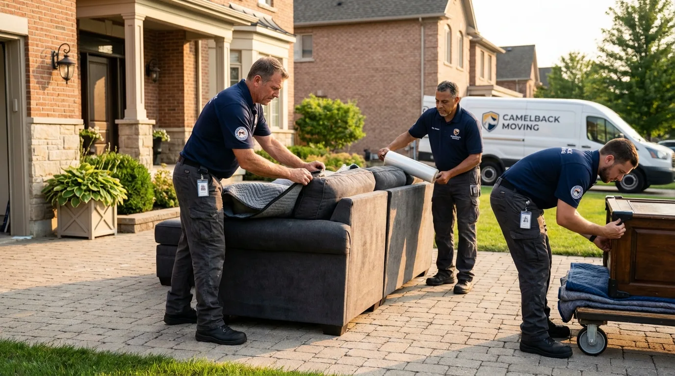 Large estate moving crew wrapping furniture in Union Hall, VA