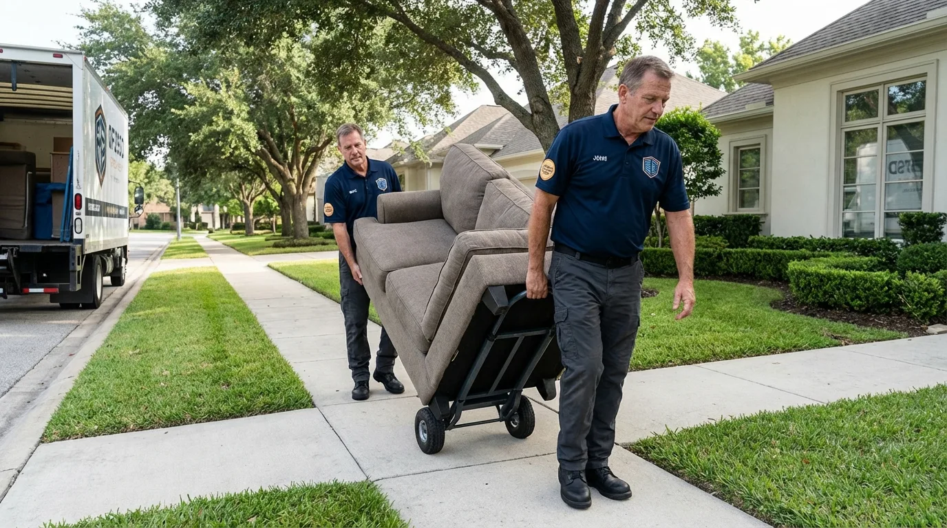 Local residential moving crew loading furniture in Union Hall, VA
